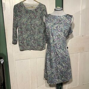 Ex Cond Talbots 2-Piece Sleeveless Dress & Sweater Set Outfit Paisley